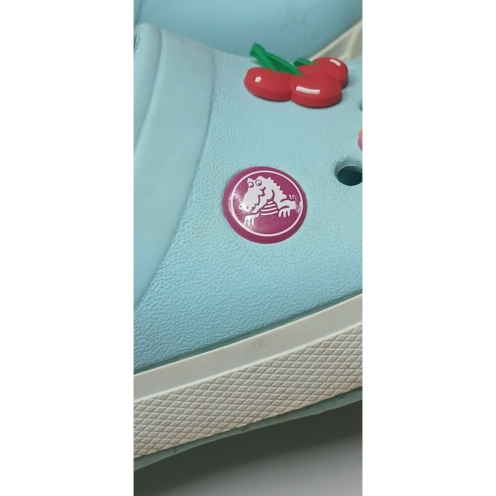 Crocs Kids Girls Sz C 12/13 Aqua Blue /Pink White w Charms Flowers Butterflies - Picture 13 of 16